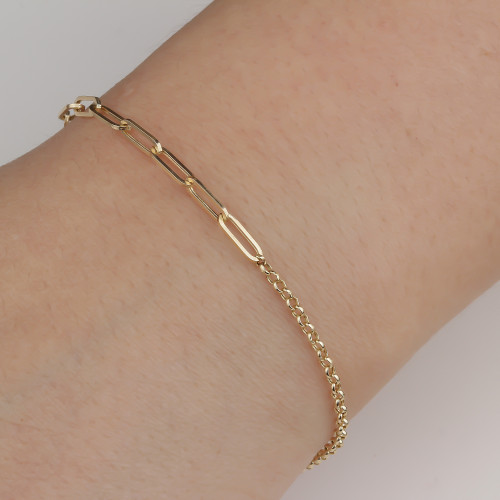 Glorria 14k Solid Gold 3 mm Paper Clip - Rolo Chain Mix Bracelet Glorria 14k Solid Gold 3 mm Paper Clip - Rolo Chain Mix Bracelet