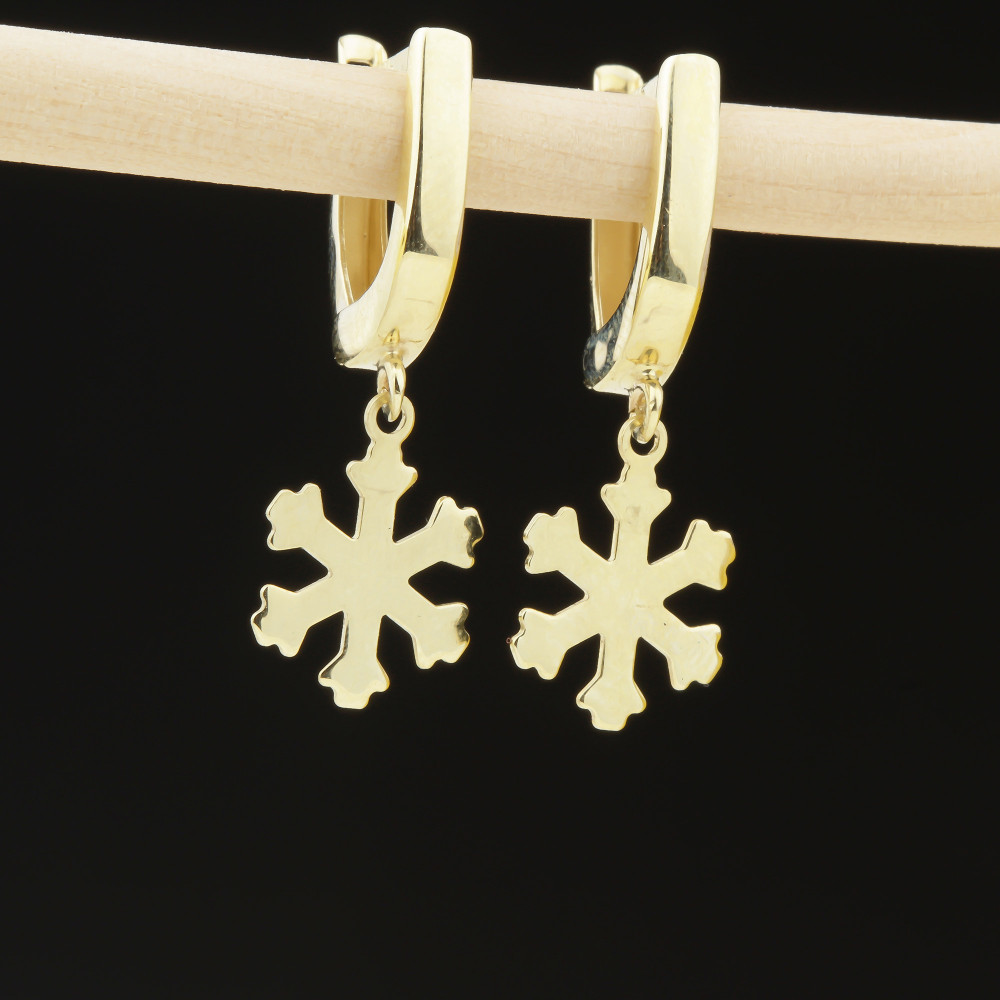 Glorria 14k Solid Gold Snowflake Drop Earrings Glorria 14k Solid Gold Snowflake Drop Earrings