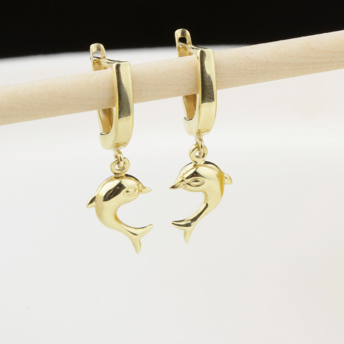 Glorria 14k Solid Gold Dolphin Drop Earrings Glorria 14k Solid Gold Dolphin Drop Earrings