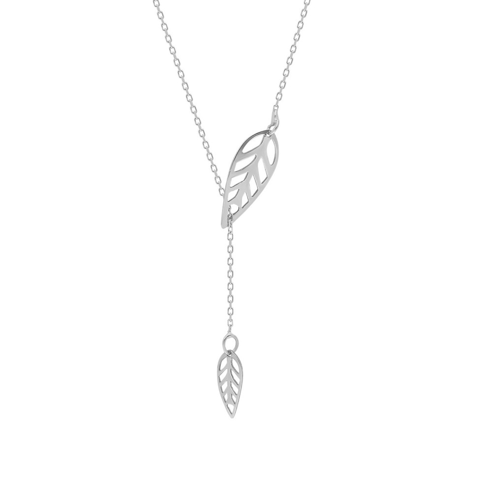 Glorria 14k Solid Gold White Leaf Necklace