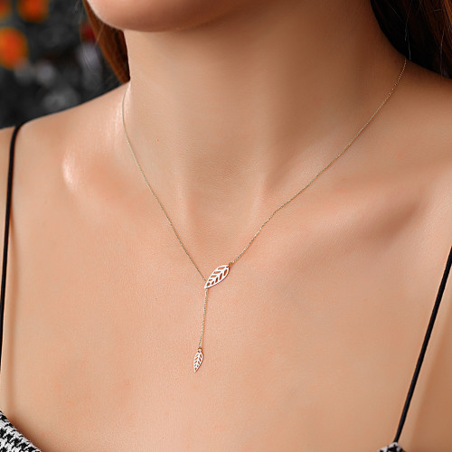 Glorria 14k Solid Gold White Leaf Necklace Glorria 14k Solid Gold White Leaf Necklace