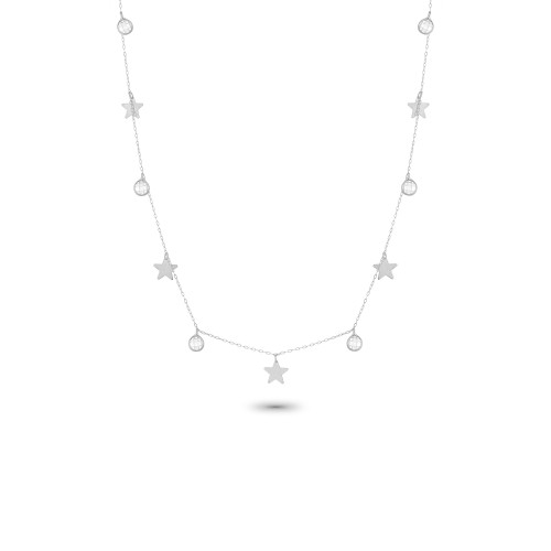 Glorria 14k Solid Gold White Star Luck Necklace