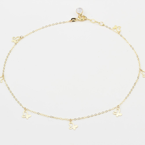 Glorria 14k Solid Gold Butterfly Anklet