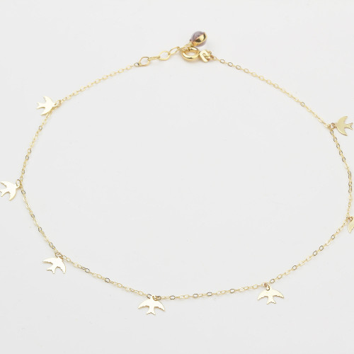 Glorria 14k Solid Gold Bird Anklet