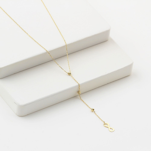 Glorria 14k Solid Gold Infinity Drop Necklace