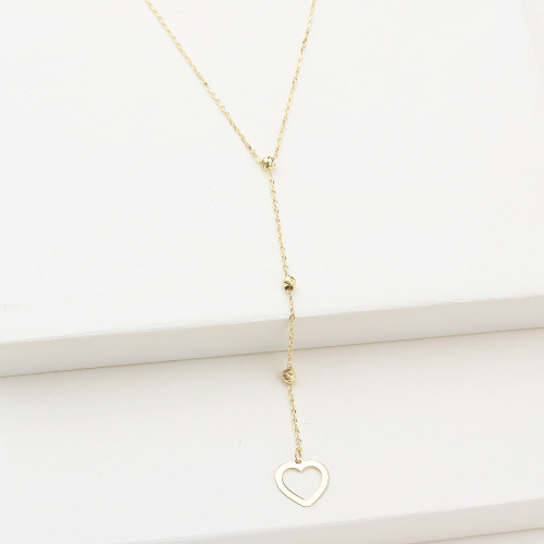 Glorria 14k Solid Gold Heart Drop Necklace
