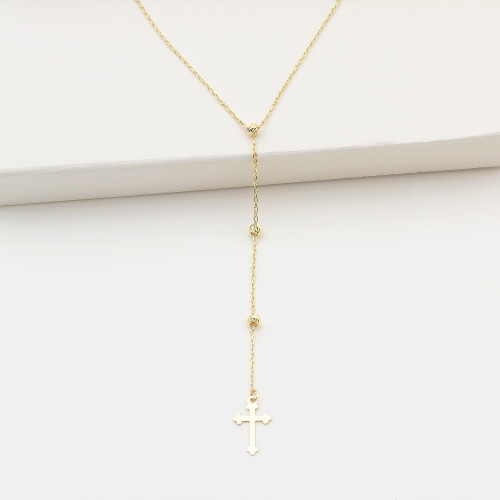 Glorria 14k Solid Gold Cross Drop Necklace