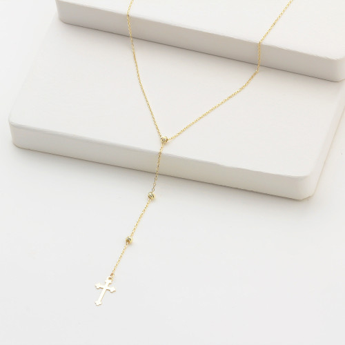 Glorria 14k Solid Gold Cross Drop Necklace