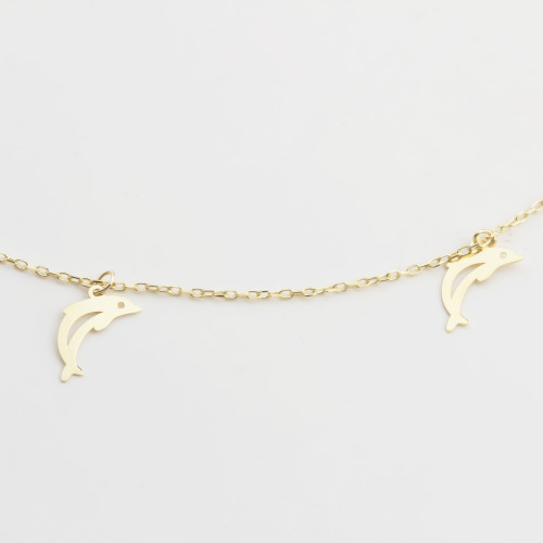 Glorria 14k Solid Gold Dolphin Anklet