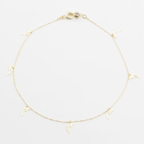 Glorria 14k Solid Gold Dolphin Anklet