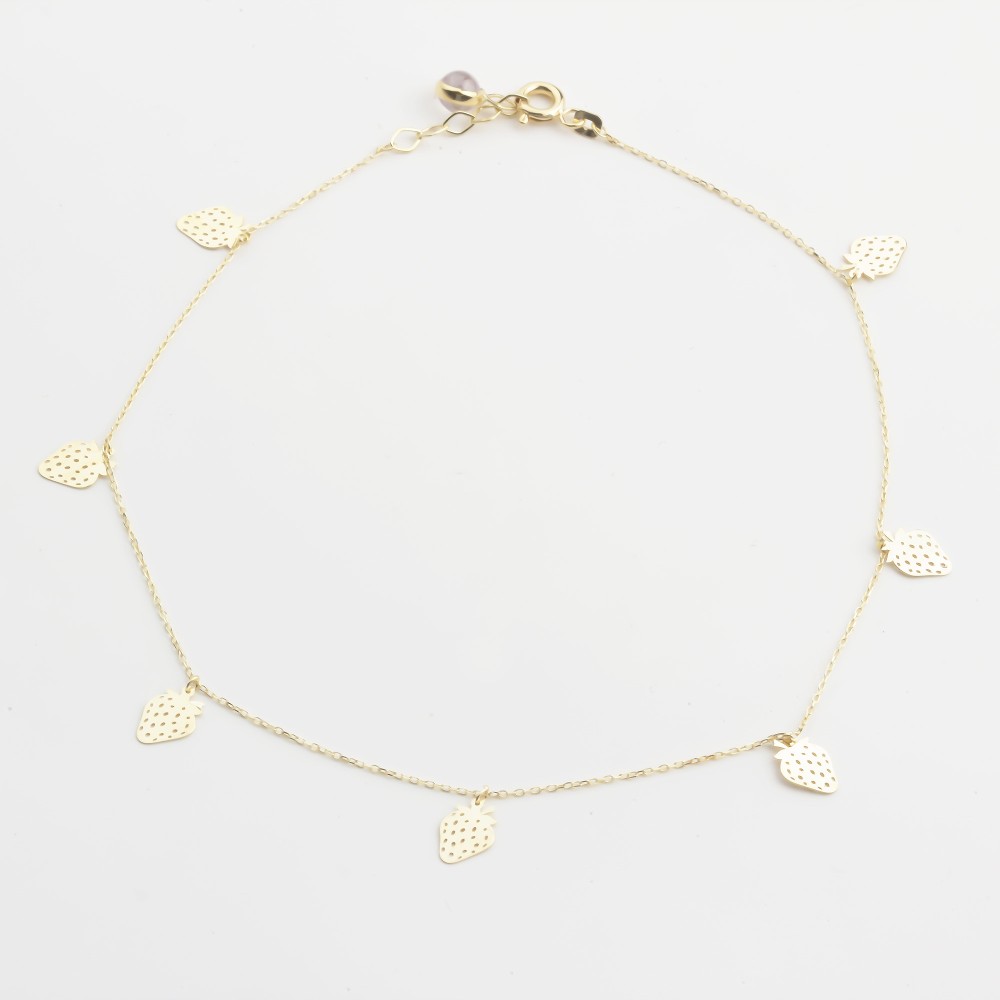 Glorria 14k Solid Gold Strawberry Anklet Glorria 14k Solid Gold Strawberry Anklet
