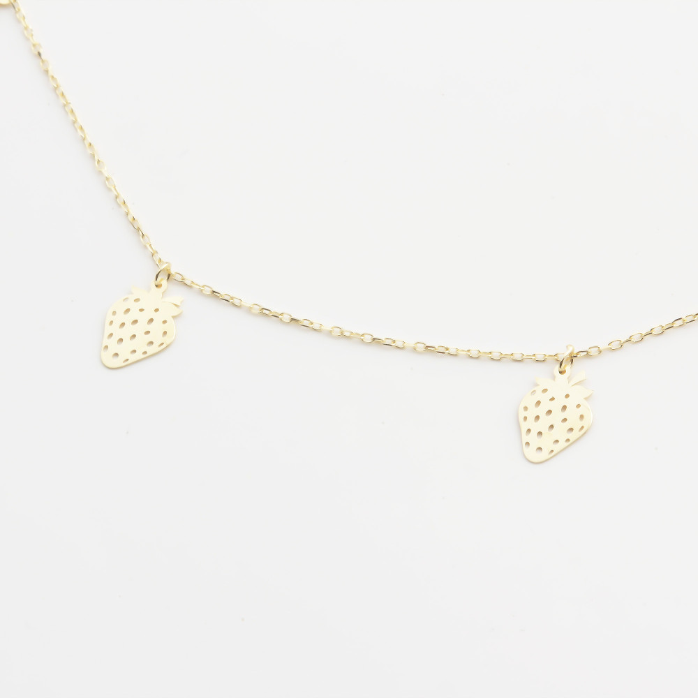 Glorria 14k Solid Gold Strawberry Anklet Glorria 14k Solid Gold Strawberry Anklet