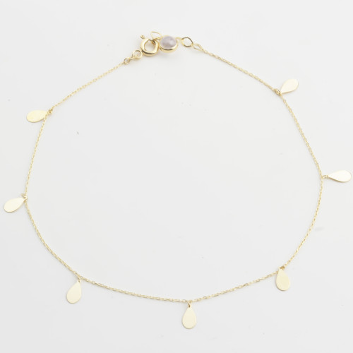 Glorria 14k Solid Gold Water Drop Anklet