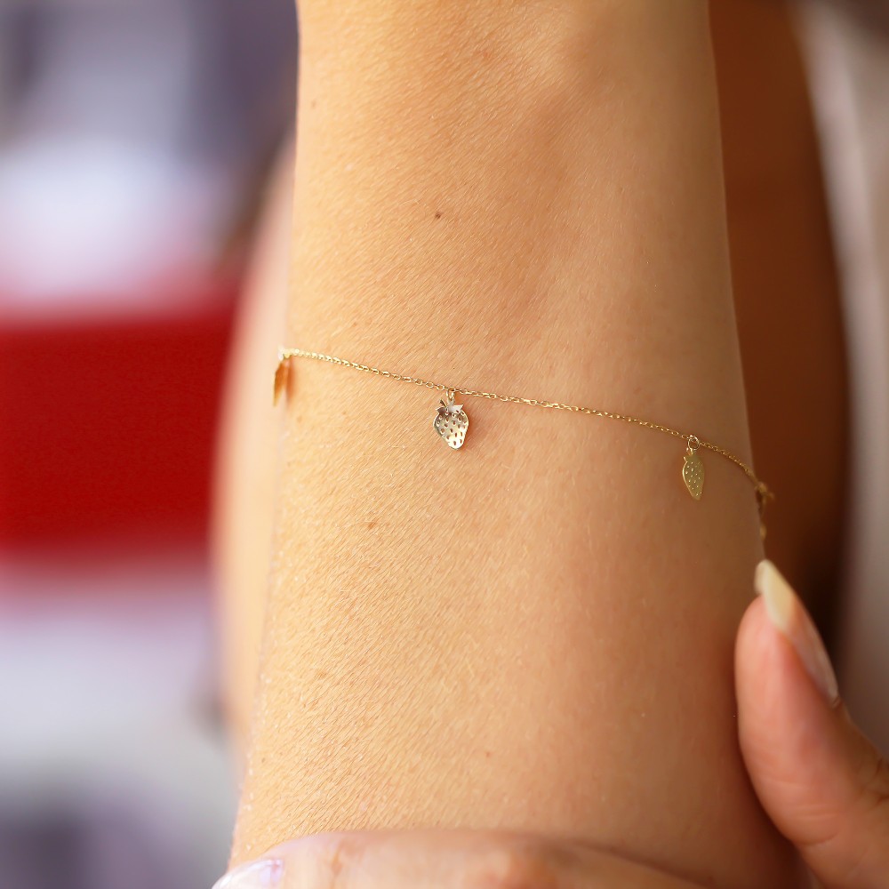 Glorria 14k Solid Gold Strawberry Bracelet