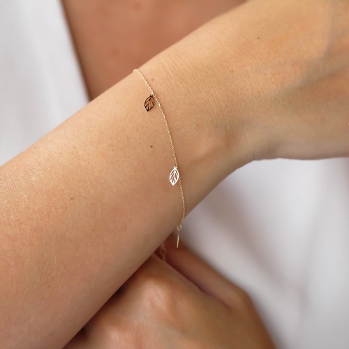 Glorria 14k Solid Gold Leaf Bracelet