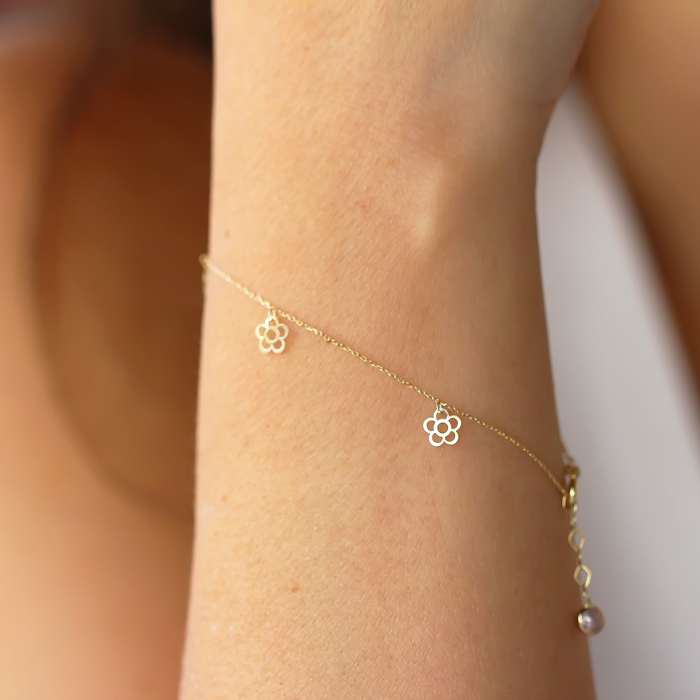 Glorria 14k Solid Gold Daisy Bracelet