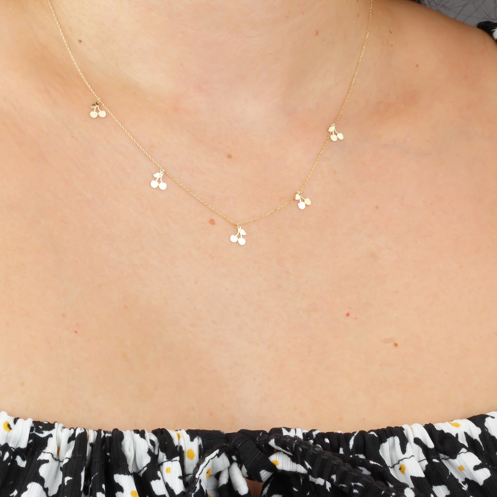 Glorria 14k Solid Gold Cherry Necklace