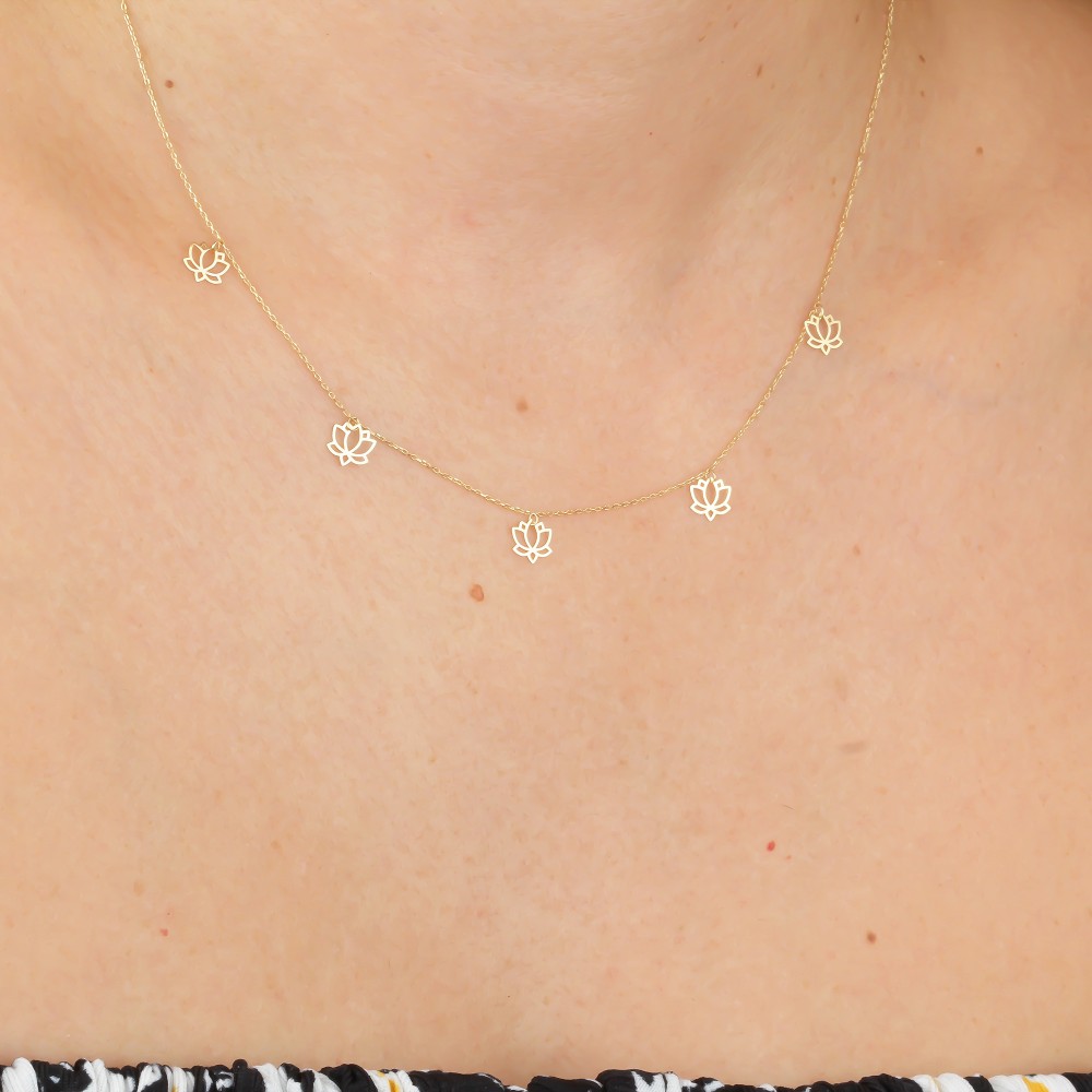 Glorria 14k Solid Gold Lotus Necklace