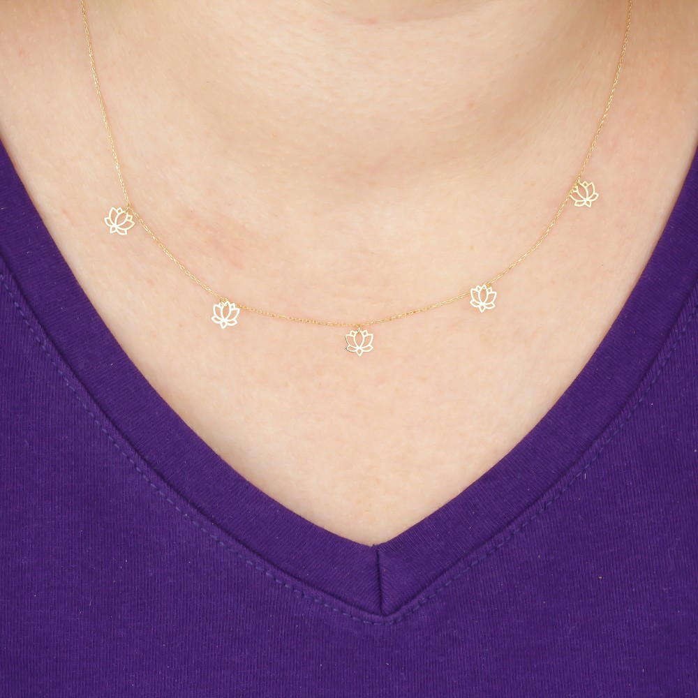 Glorria 14k Solid Gold Lotus Necklace