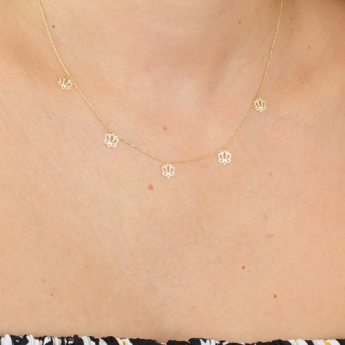 Glorria 14k Solid Gold Lotus Necklace