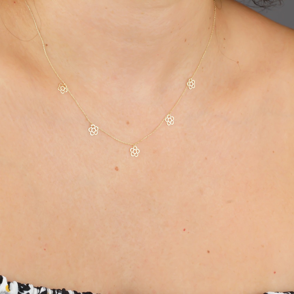 Glorria 14k Solid Gold Daisy Necklace