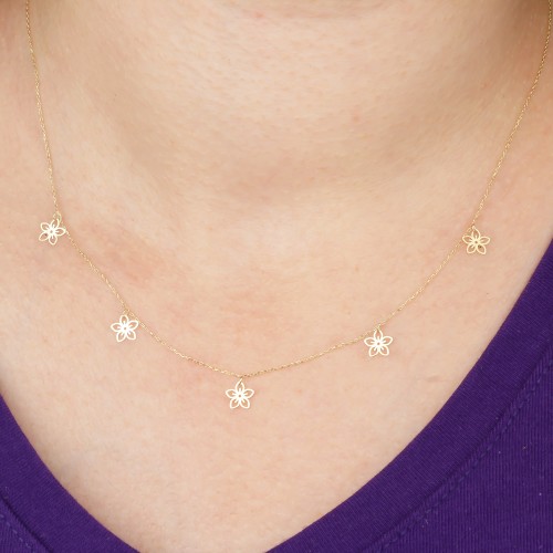 Glorria 14k Solid Gold Flower Necklace