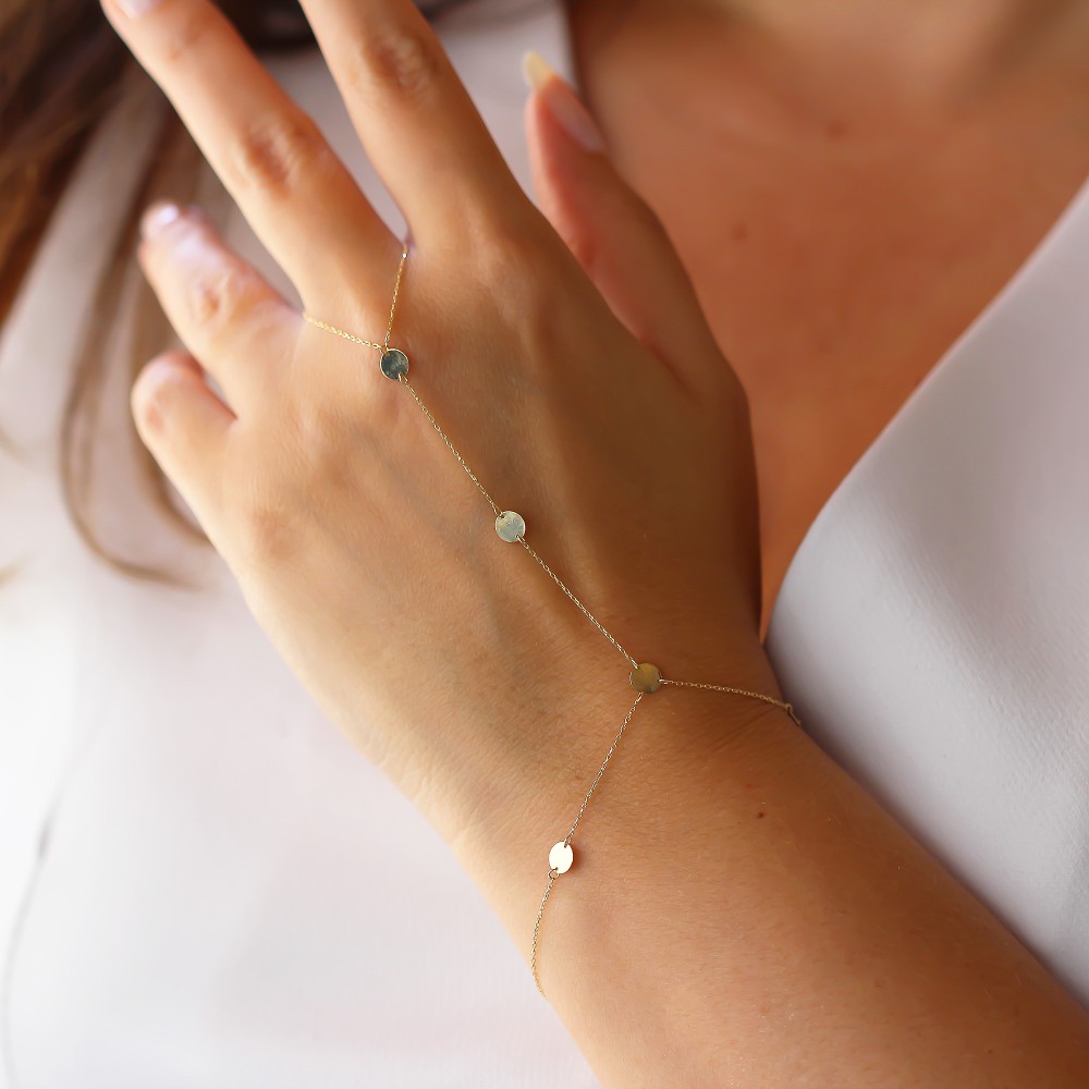 Glorria 14k Solid Gold Round Plate Hand Chain