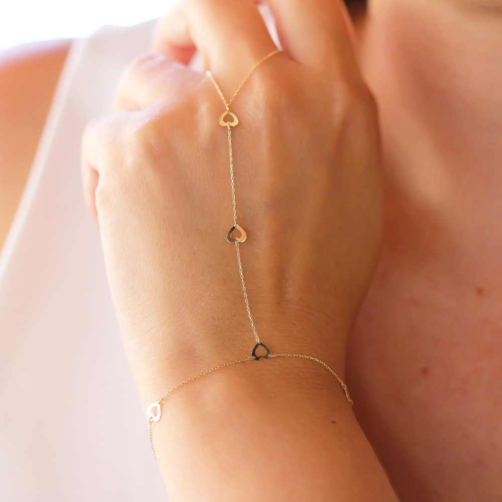 Glorria 14k Solid Gold Heart Hand Chain