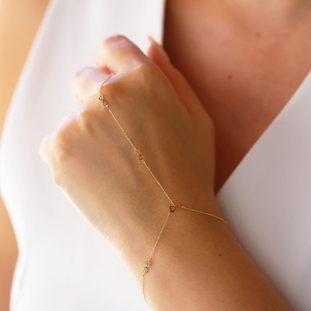 Glorria 14k Solid Gold Infinity with Heart Hand Chain
