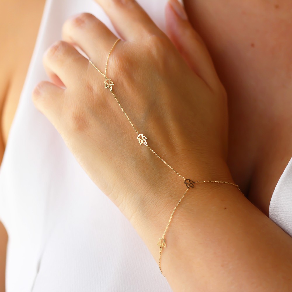 Glorria 14k Solid Gold Angel Hand Chain