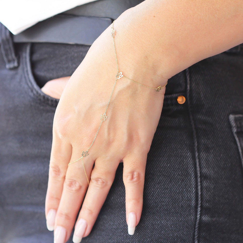 Glorria 14k Solid Gold Angel Hand Chain