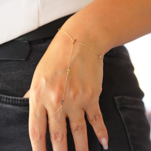 Glorria 14k Solid Gold Cross Hand Chain