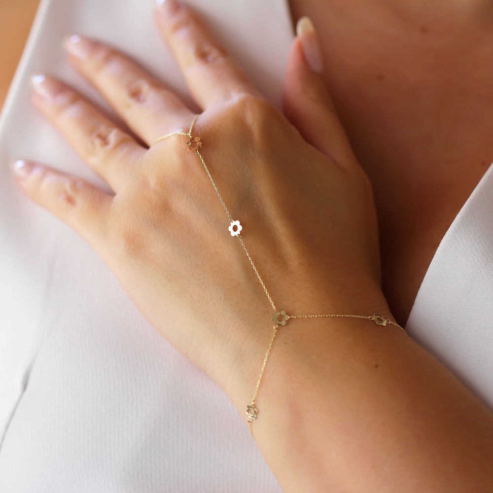 Glorria 14k Solid Gold Flower Hand Chain