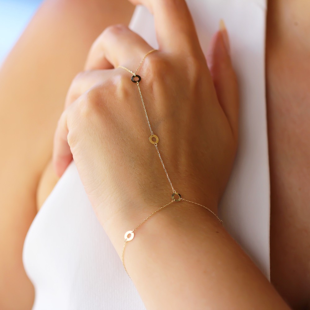 Glorria 14k Solid Gold Hoop Hand Chain