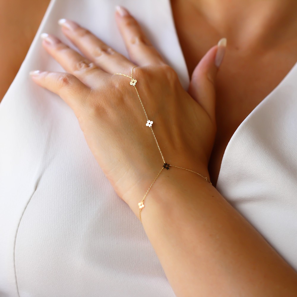 Glorria 14k Solid Gold Flower Hand Chain