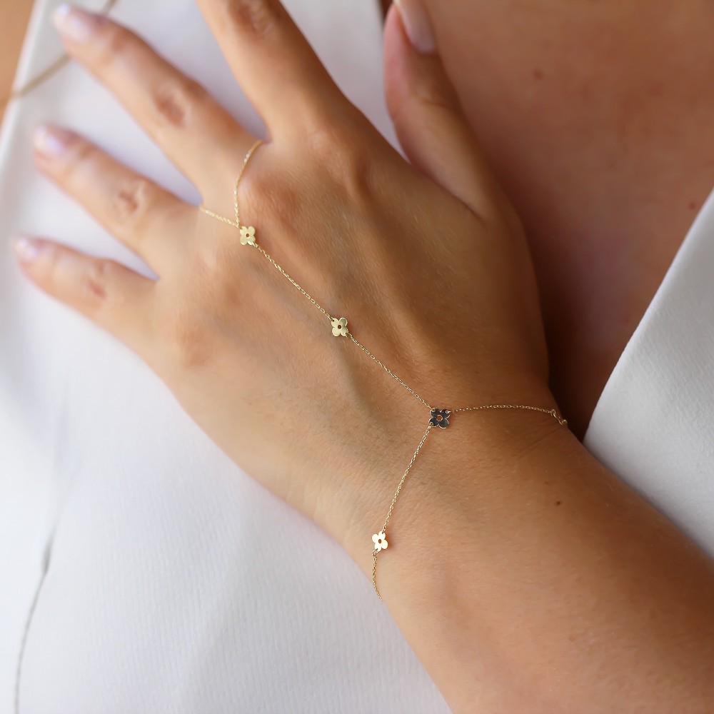 Glorria 14k Solid Gold Flower Hand Chain