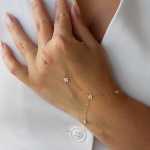Glorria 14k Solid Gold Flower Hand Chain
