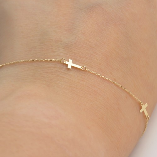 Glorria 14k Solid Gold Cross Bracelet