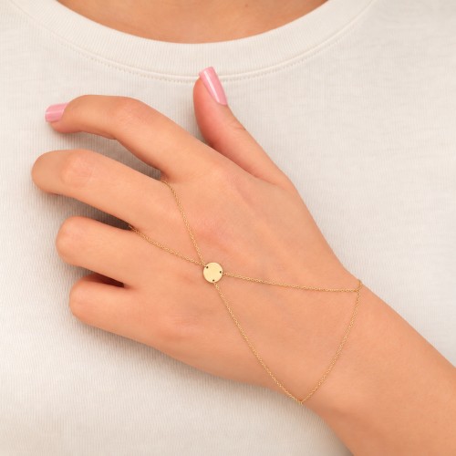 Glorria 14k Solid Gold Circle Disc Hand Chain