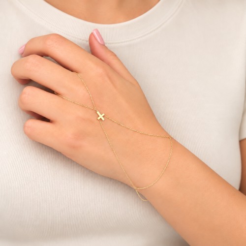 Glorria 14k Solid Gold Cross Hand Chain