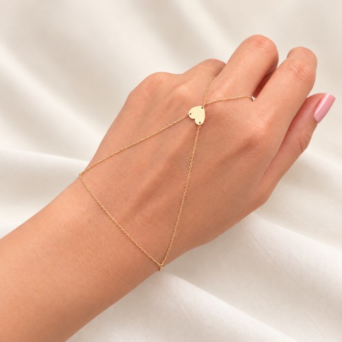 Glorria 14k Solid Gold Heart Hand Chain