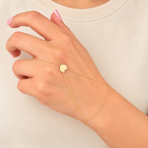 Glorria 14k Solid Gold Heart Hand Chain