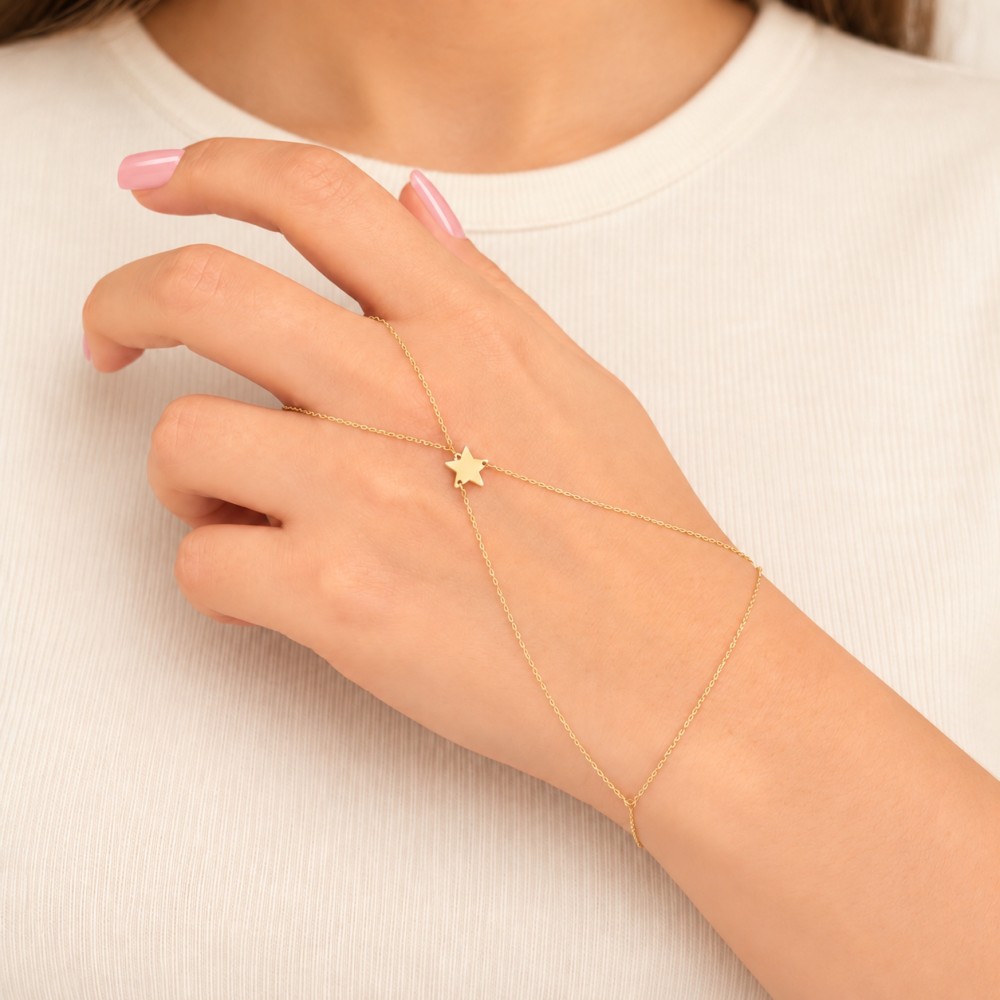 Glorria 14k Solid Gold Star Hand Chain Glorria 14k Solid Gold Star Hand Chain