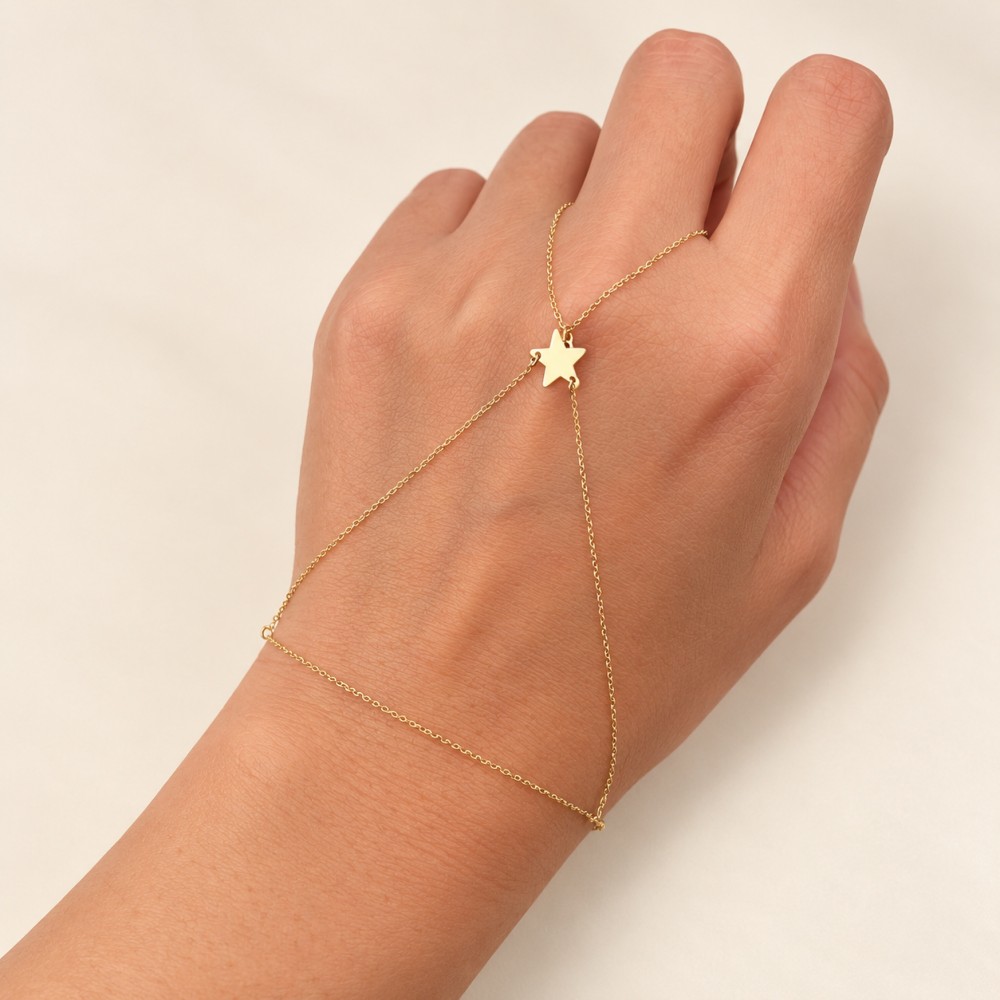 Glorria 14k Solid Gold Star Hand Chain Glorria 14k Solid Gold Star Hand Chain