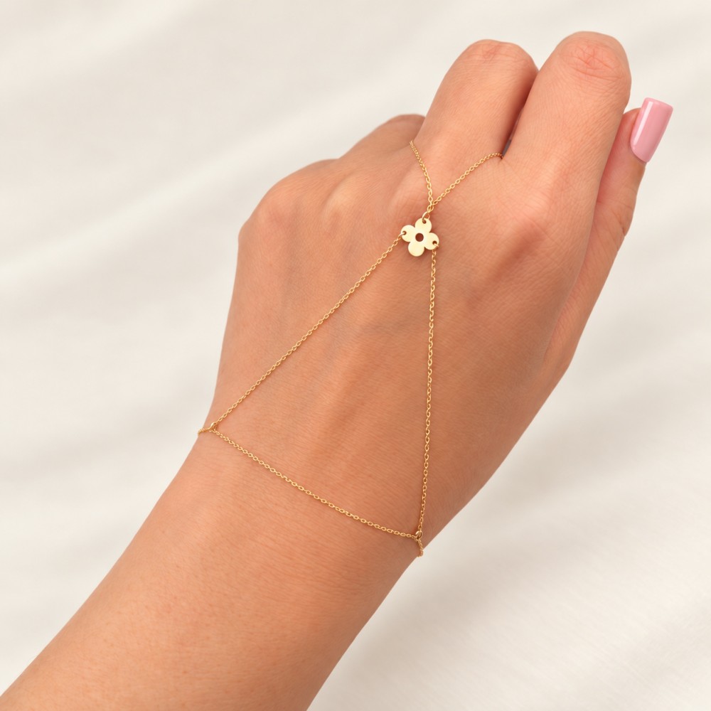 Glorria 14k Solid Gold Clover Hand Chain Glorria 14k Solid Gold Clover Hand Chain
