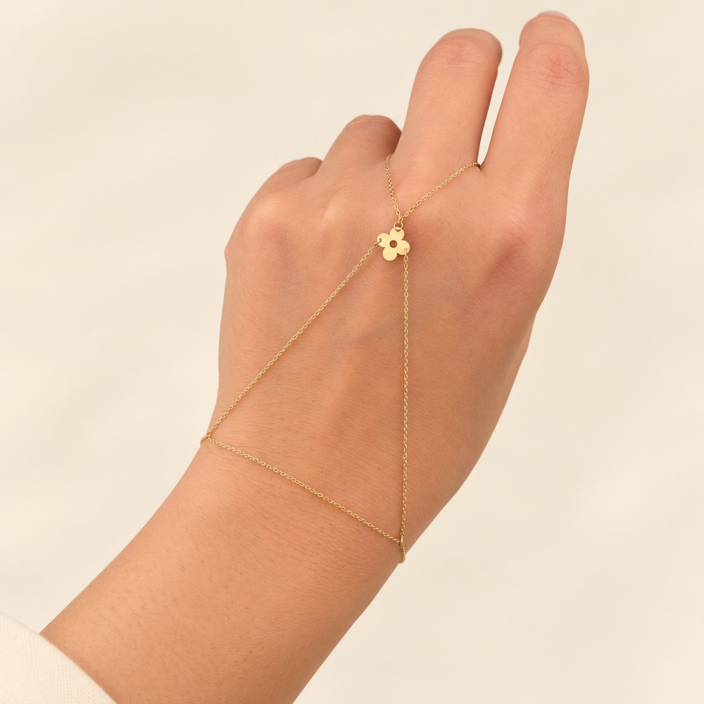 Glorria 14k Solid Gold Clover Hand Chain Glorria 14k Solid Gold Clover Hand Chain