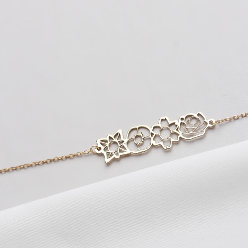 Glorria 925k Sterling Silver Personalized Multiple Birth Flower Bracelet Glorria 925k Sterling Silver Personalized Multiple Birth Flower Bracelet
