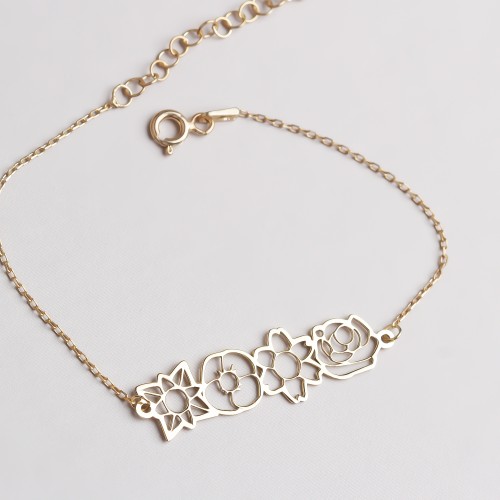 Glorria 925k Sterling Silver Personalized Multiple Birth Flower Bracelet Glorria 925k Sterling Silver Personalized Multiple Birth Flower Bracelet
