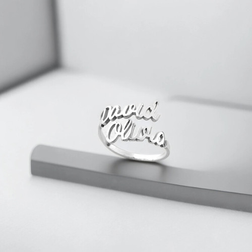 Glorria 925k Sterling Silver Personalized Two Names Ring