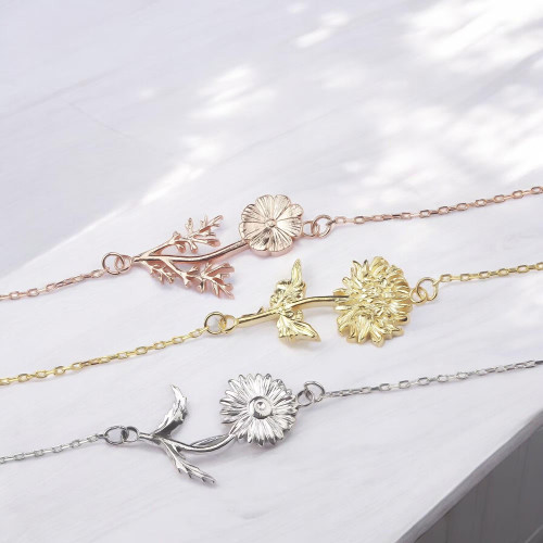 Glorria 925k Sterling Silver Personalized Birth Flower Bracelet Glorria 925k Sterling Silver Personalized Birth Flower Bracelet